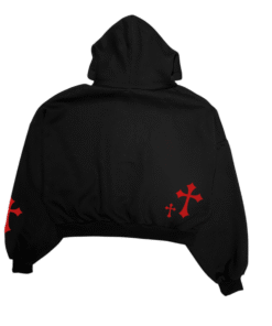 Alternative view of Felpa Cropped Sanguenero Nera con Croci Rosse