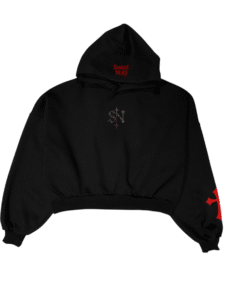 Felpa Cropped Sanguenero Nera con Croci Rosse