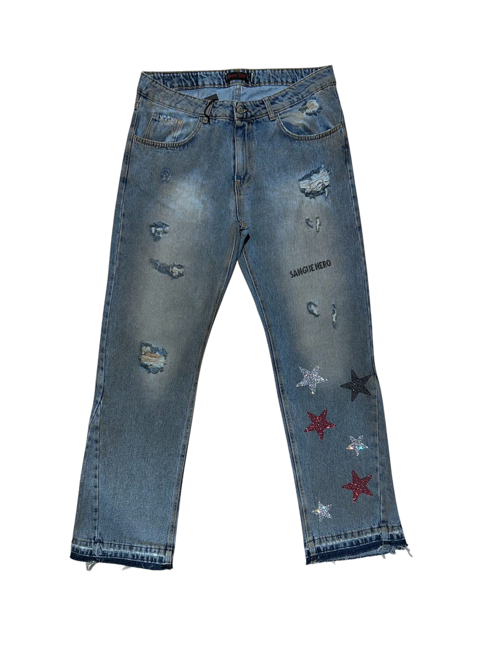 Jeans SANGUE NERO Blu con Stelle Applicate