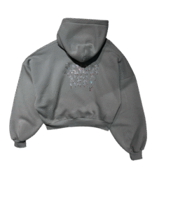 Alternative view of Felpa Cropped SANGUE NERO Grigia con Logo Strass