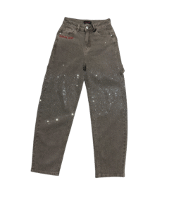 Jeans SANGUE NERO Marrone con Strass All Over