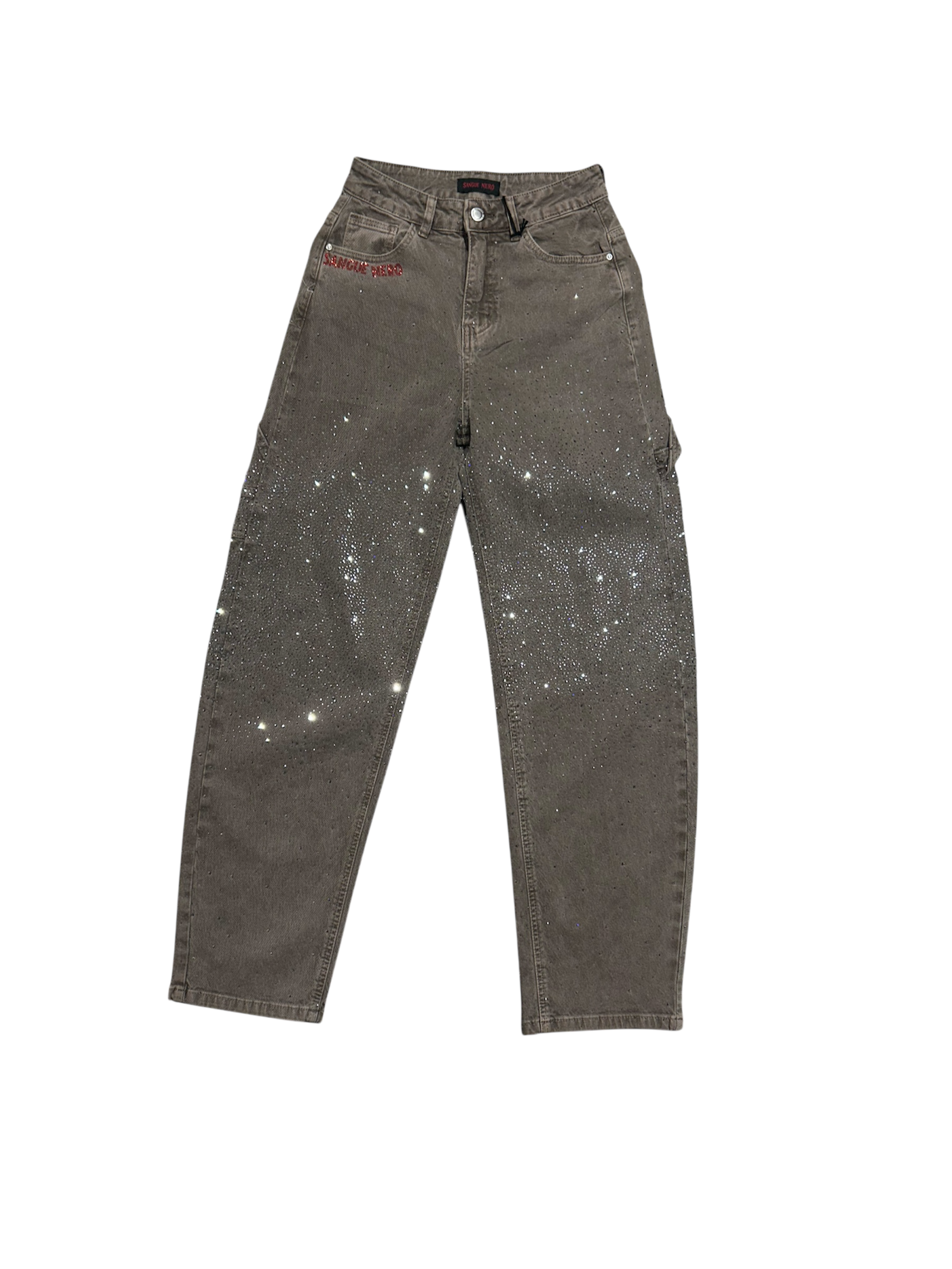 Jeans SANGUE NERO Marrone con Strass All Over