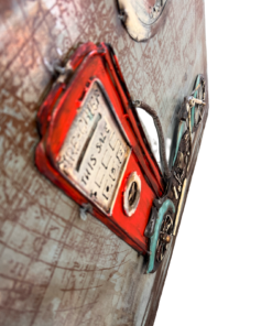 Alternative view of INSEGNA VINTAGE MOTO E POMPA BENZINA QUADRO ARREDO PARETE ' "LAST STOP GASOLINE"